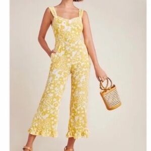 Faithfull The Brand Jasmine Yellow Floral Jumpsuit Size 2